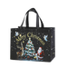 Black Christmas tote bag with Christmas tree, Santa Claus and reindeer design