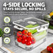 Fridge storage container with four-side locking lid for secure food storage