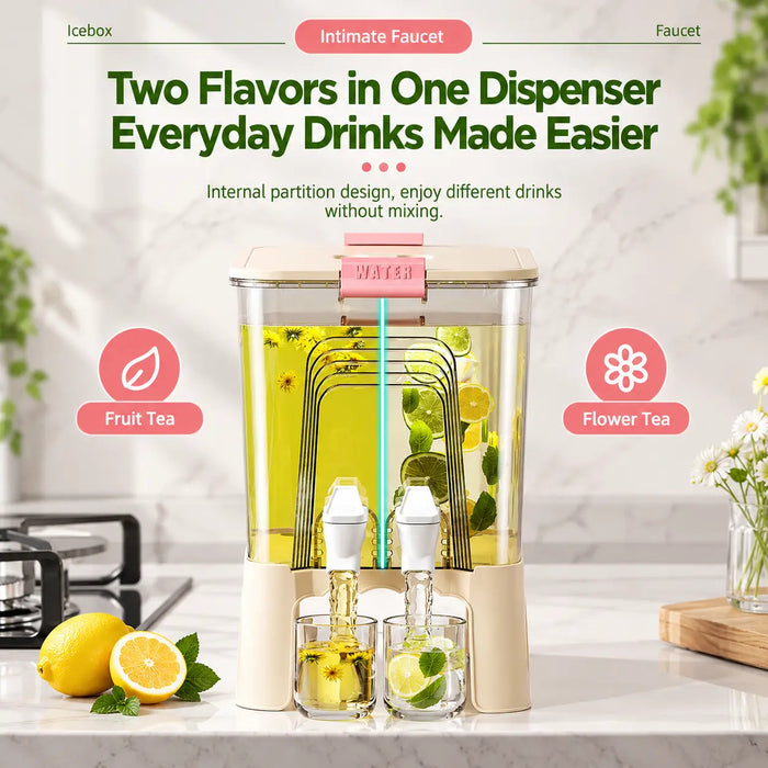 Two-tap drink dispenser with separate sections for serving two different beverages