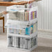 Foldable collapsible storage box with front-opening doors for organising books and magazines
