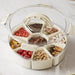 Circular Food Storage Container with open lid displaying removable spice compartments