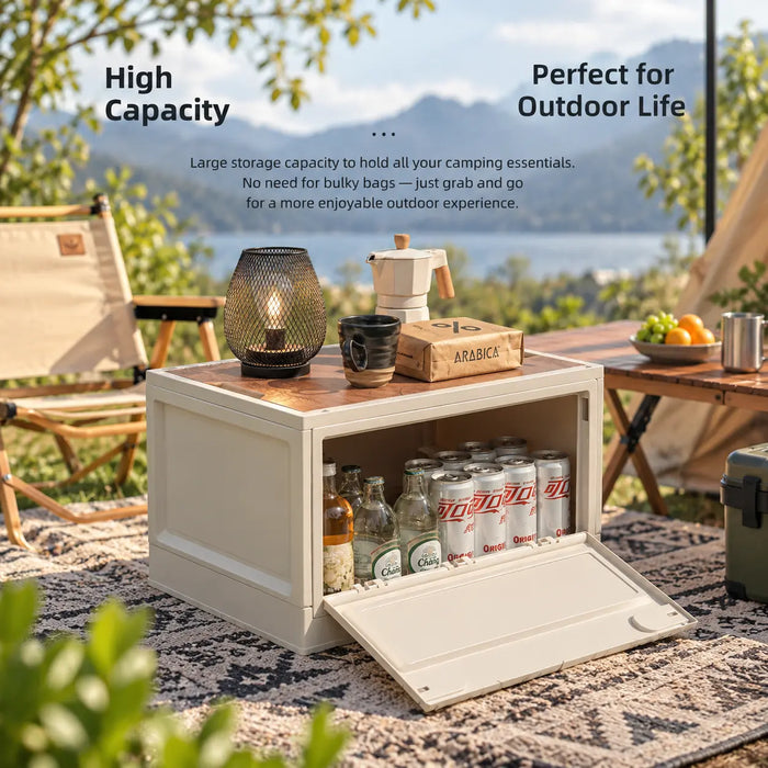 Large camping storage box for outdoor storage of drinks and camping essentials