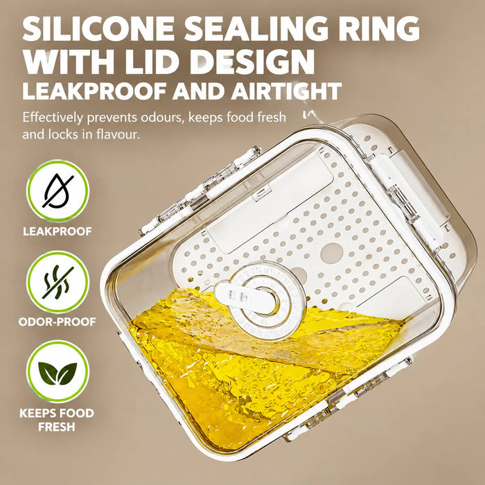 Fridge storage container with silicone sealing ring and secure lid