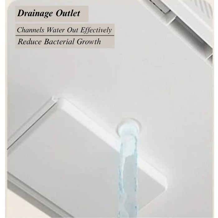 Compact dishrack drainage outlet channels water away for effective drainage