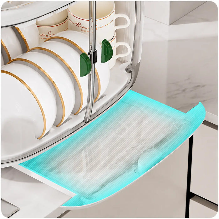 Two tier dish rack with pull-out drainage tray for collecting excess water