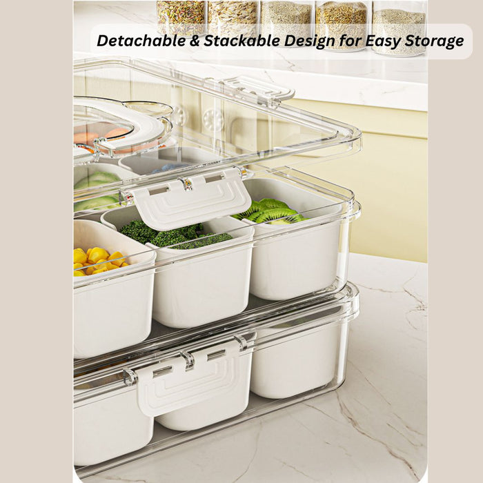 Stackable pantry food storage container with detachable modular compartment design