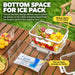 Fridge storage container with bottom space for ice packs and chilled food