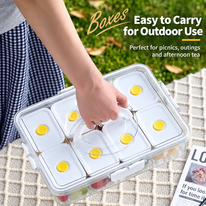 Food storage container set with sturdy central handle for easy carrying
