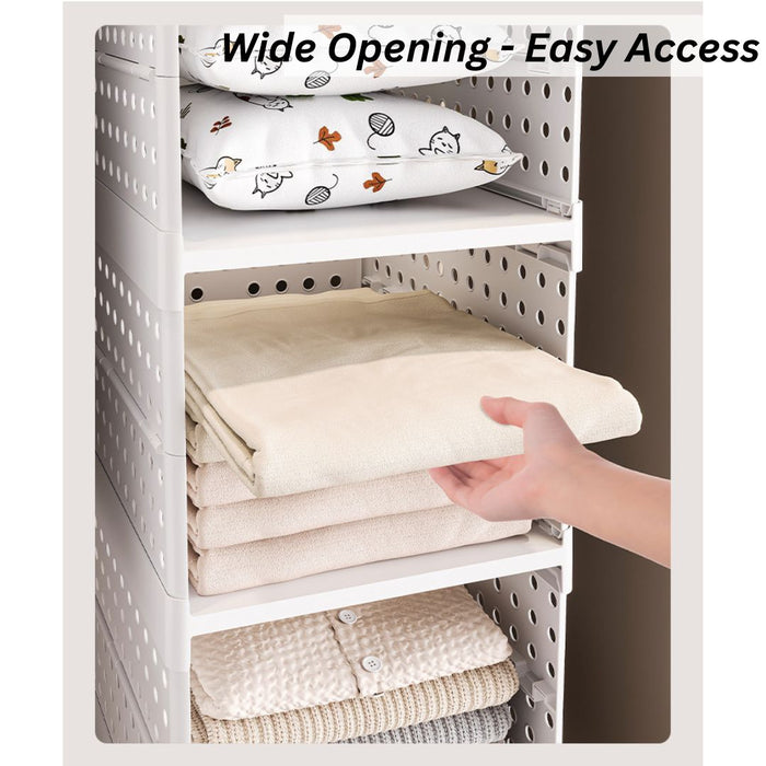 Wide opening Modular Wardrobe Storage Shelf for easy access clothes storage