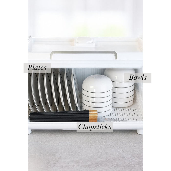 Dish Drying Cabinet with Lid – Compact Countertop Dish Rack with Drain Tray