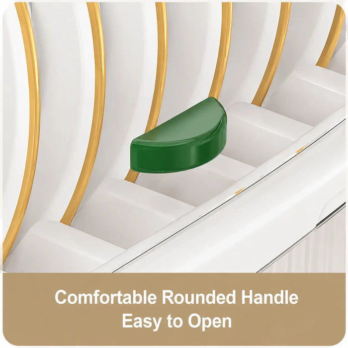 Two tier dish rack with rounded handle for easy opening