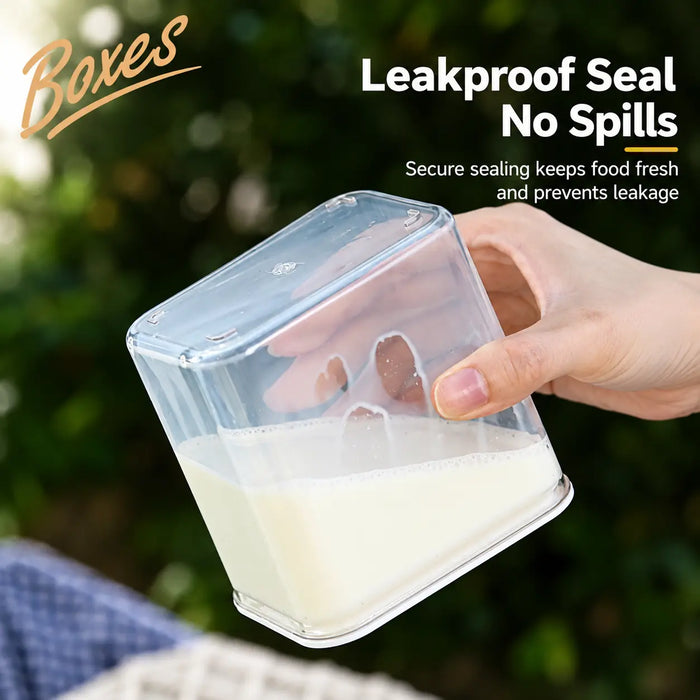 Transparent food storage container with secure lid seal for leak-resistant food storage and freshness