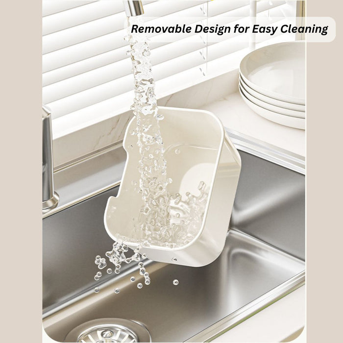 Removable condiment container being rinsed for easy cleaning and hygienic food storage