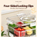 Food storage box with four-sided locking clips and secure lid