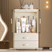 Makeup drawer organiser displaying skincare and beauty products behind clear doors