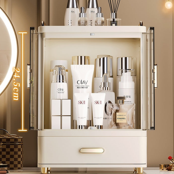 Foldable and space-saving makeup drawer organiser shown in compact storage position