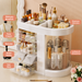 Dustproof cosmetic organiser with enclosed storage compartments for makeup, skincare and beauty essentials.