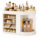 Large cosmetic organiser with multiple drawers, compartments and transparent rotating storage for makeup, skincare and beauty products
