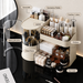 Makeup organiser with brush holder and separate compartments for cosmetics and skincare