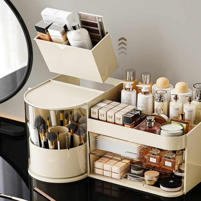 Makeup organiser with makeup brush holder and multi-level cosmetic storage compartments