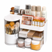 White makeup organiser with makeup brush holder and multiple storage compartments